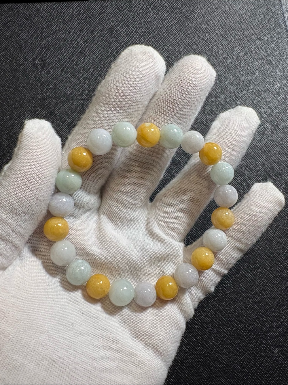 Multicolor Jade Bead Stretch Bracelet - Yellow & Pale Green. Cẩm thạch phỉ thuý